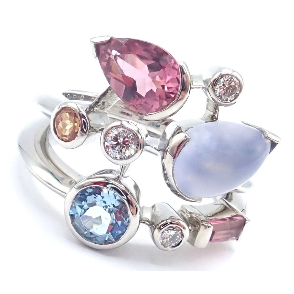 Authentic! Cartier Meli Melo Platinum Chalcedony Tourmaline Garnet Diamond Ring